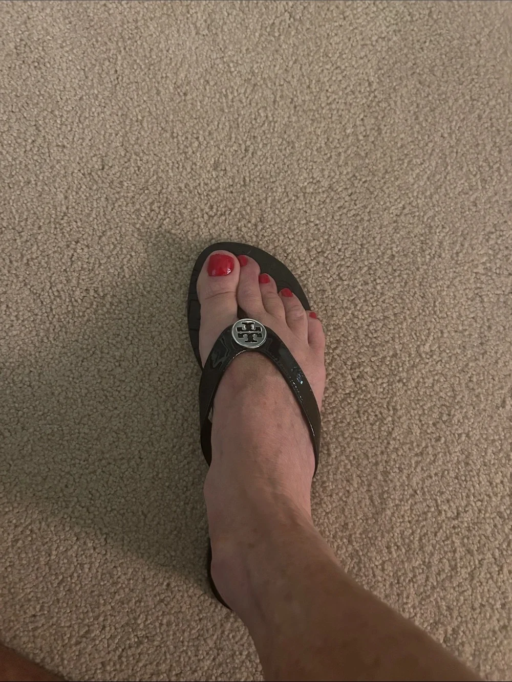 Tory Burch Black Patent Logo Thong Sandals